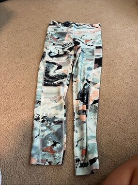 Under Armour Marble-Print Leggings in Mint, Black & Peach